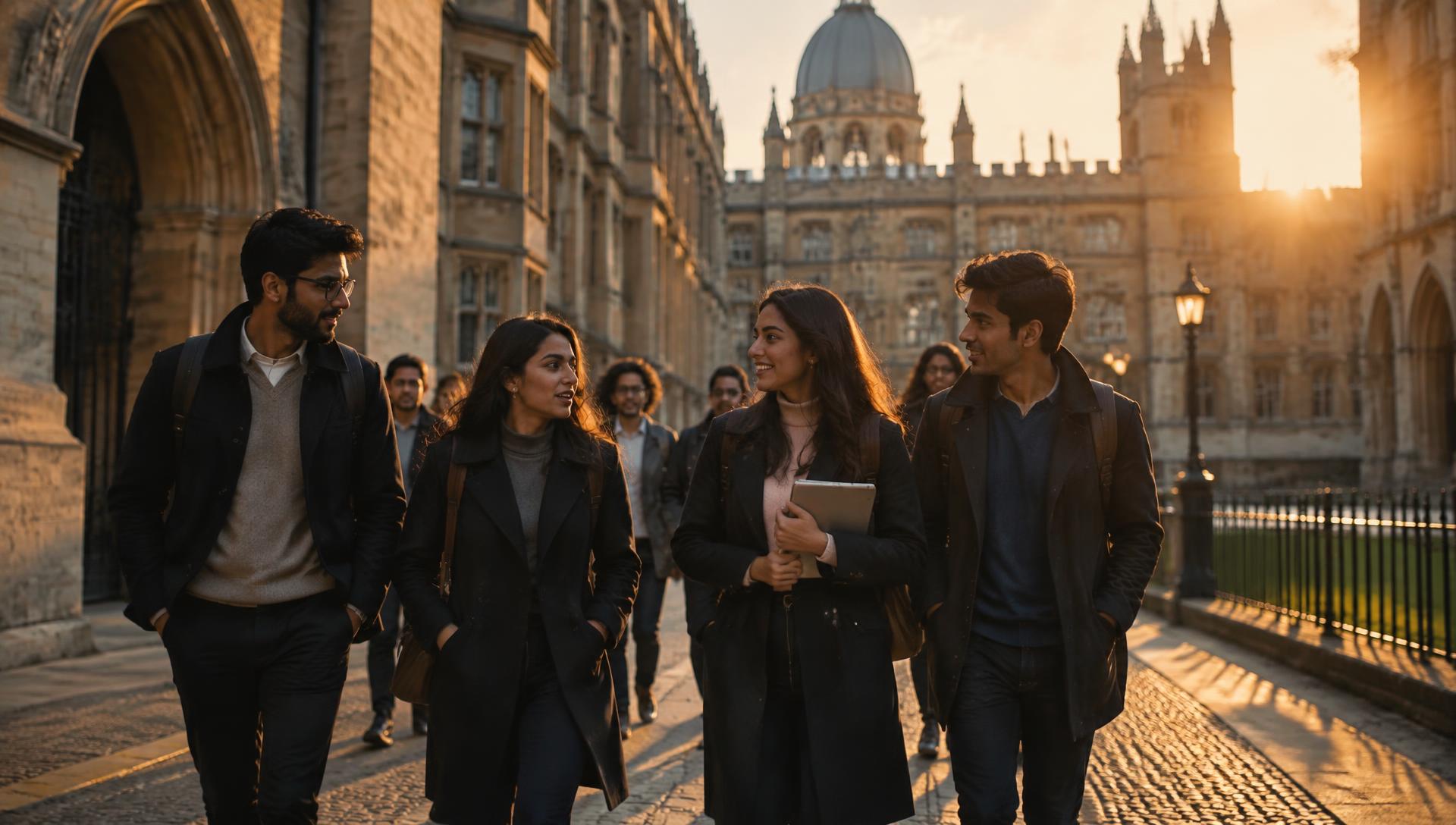Students walking through a historic European university campus